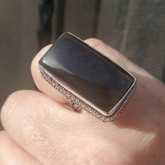New Silver Sheen Obsidian 925 Silver Statement Ring. - Picture 11 of 15